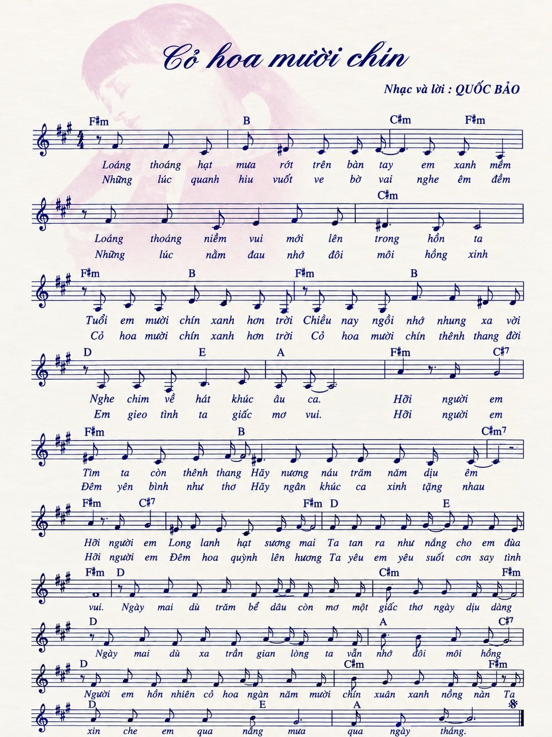 Sheet nhạc Cỏ Hoa Mười Chín